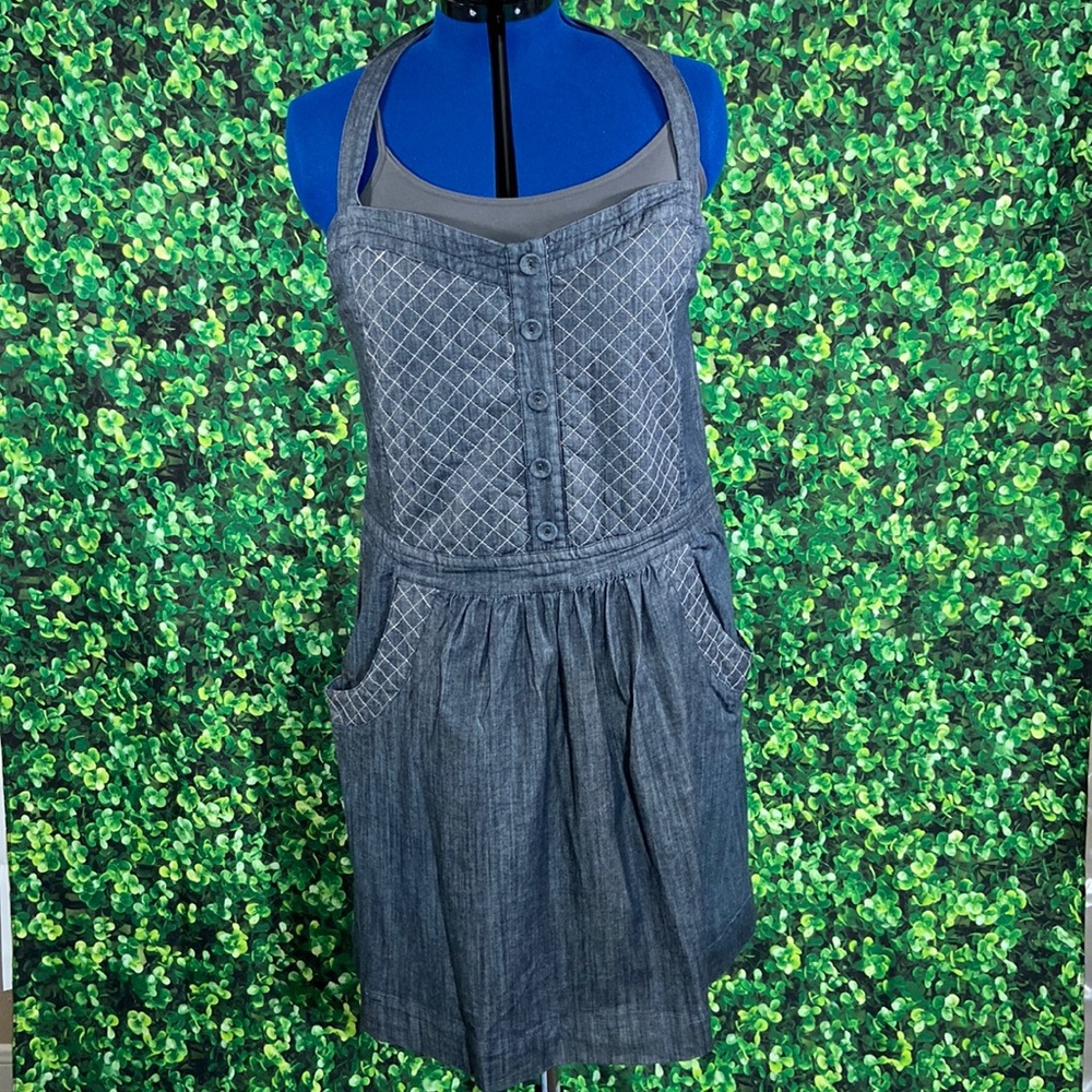 torrid Gray Denim-Style Quilted Pinafore Dress